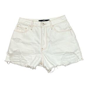 Hollister Ultra High-Rise Vintage Relaxed Mom 3” Cream Cutoff Denim Jean Shorts